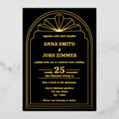 Invitation En Aluminium Art Déco Gatsby Mariage noir & or (Recto)