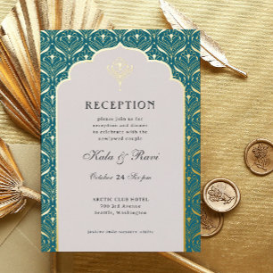 Invitation En Aluminium Art Déco Gold Floral Lotus Réception de mariage