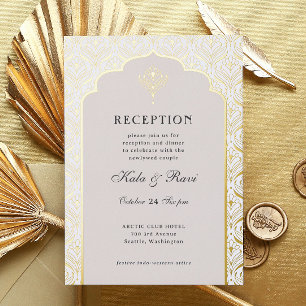 Invitation En Aluminium Art Déco Gold Floral Lotus Réception de mariage