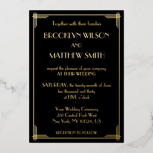 Invitation En Aluminium Art Déco Grand Gatsby or Mariage (Recto)