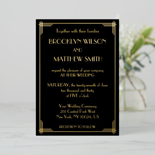 Invitation En Aluminium Art Déco Grand Gatsby or Mariage (Debout devant)
