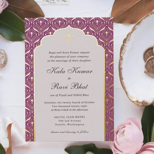 Invitation En Aluminium Art Déco Lotus Gold Floral Mariage