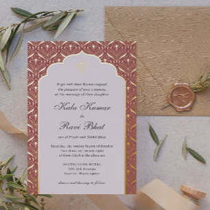Invitation En Aluminium Art Déco Lotus Gold Floral Mariage