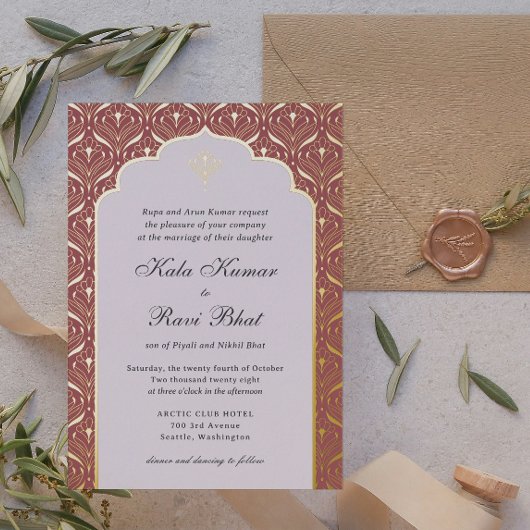 Invitation En Aluminium Art Déco Lotus Gold Floral Mariage