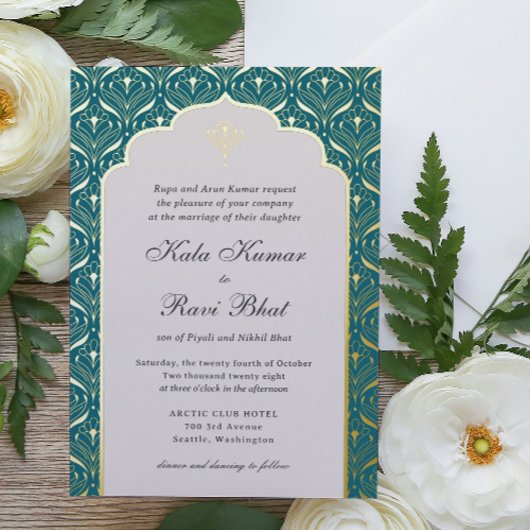 Invitation En Aluminium Art Déco Lotus Gold Floral Mariage