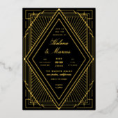 Invitation En Aluminium Art Déco Mariage Diamant Noir et Or (Recto)