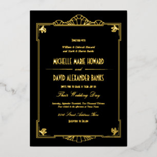 Invitation En Aluminium Art Déco Mariage Gold