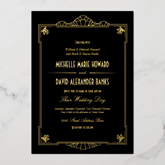 Invitation En Aluminium Art Déco Mariage Gold (Recto)