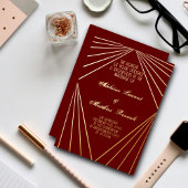 Invitation En Aluminium Art Déco Mariage rouge et or
