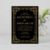 Invitation En Aluminium Art déco moderne Mariage noir et or (Debout devant)
