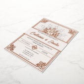 Invitation En Aluminium Art Déco moderne Peacock Mariage Rose or (Rotation)