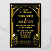 Invitation En Aluminium Art Déco Nouveau Mariage Gold & Black Mariage (Recto)