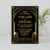 Invitation En Aluminium Art Déco Nouveau Mariage Gold & Black Mariage (Debout devant)