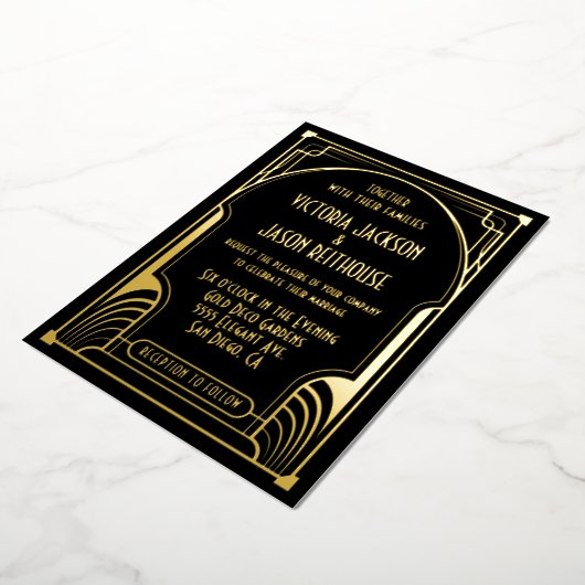 Invitation En Aluminium Art Déco Nouveau Mariage Gold & Black Mariage (Rotation)