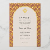 Invitation En Aluminium Art Déco or Floral Mariage indien Sangeet (Recto)