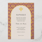 Invitation En Aluminium Art Déco or Floral Mariage indien Sangeet (Recto)