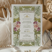 Invitation En Aluminium Art Nouveau Alphonse Mucha Mauve Rose Poussiéreuse