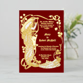 Invitation En Aluminium Art Nouveau Femme & Harpe en Mariage (Debout devant)