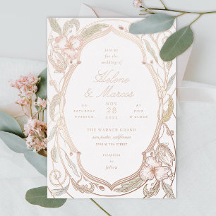 Invitation En Aluminium Art Nouveau Floral Antique Rose Gold de Mariage