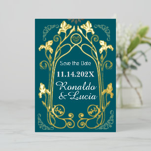 Invitation En Aluminium Art Nouveau Gold Green Botanical Enregistrer la da