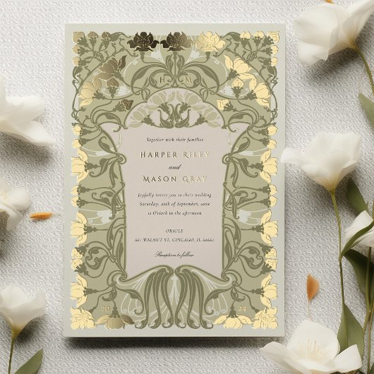 Invitation En Aluminium Art Nouveau Mariage floral dans les tons chauds de