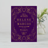 Invitation En Aluminium Art Nouveau Mariage Flow Linework Eggplant (Debout devant)