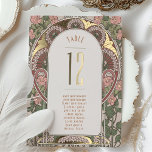 Invitation En Aluminium Art Nouveau Mariage Gold Accents Numéro de tableau<br><div class="desc">Découvrez l'élégance intemporelle de l'époque Art Nouveau avec ce faire-part de mariage magnifiquement ouvragé. L'avant de l'invitation présente un mélange harmonieux de motifs floraux rose-rousse et vert-sauge, encerclant un monogramme qui combine élégamment les initiales du couple dans un ton doré. Au contraire, l'invitation dévoile un surprenant tableau de tons roses...</div>