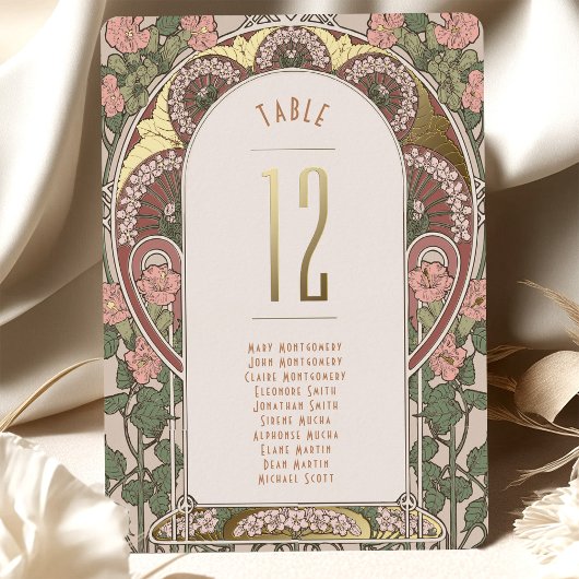 Invitation En Aluminium Art Nouveau Mariage Gold Accents Numéro de tableau