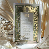 Invitation En Aluminium Art Nouveau Mariage Info Détails Gold Green Mucha