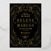 Invitation En Aluminium Art Nouveau Mariage Linework Black Gold (Recto)