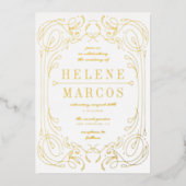 Invitation En Aluminium Art Nouveau Mariage Linework Or (Recto)