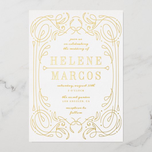 Invitation En Aluminium Art Nouveau Mariage Linework Or (Recto)
