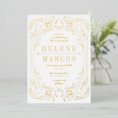 Invitation En Aluminium Art Nouveau Mariage Linework Or (Debout devant)