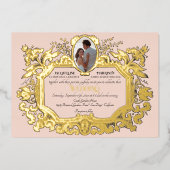 Invitation En Aluminium Art Nouveau Rococo Élégant Photo Mariage rose (Recto)
