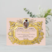 Invitation En Aluminium Art Nouveau Rococo Élégant Photo Mariage rose (Debout devant)