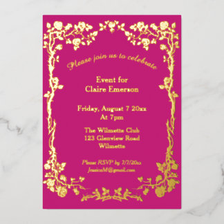 Invitation En Aluminium Art nouveau Rose Élégante Célébration Dorée