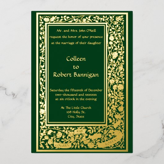 Invitation En Aluminium Art Nouveau Rose Vine Mariage frontalier (Recto)