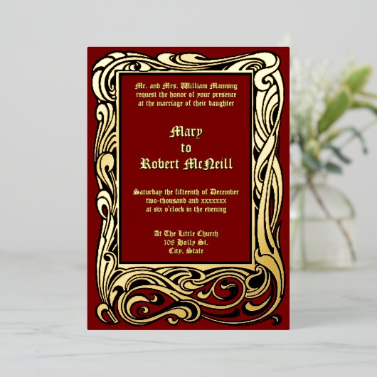 Invitation En Aluminium Art nouveau Victorian Era 1901 Foliage Mariage (Debout devant)