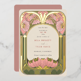 Invitation En Aluminium Art Nouveau Vintage Rose Vert Mariage Enregistrer