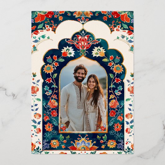 Invitation En Aluminium Art populaire indien Elephant Mariage Emerald Gold (Verso)