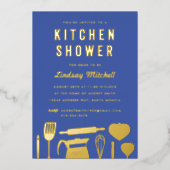 Invitation En Aluminium Articles de cuisine Fête des mariées Blue Gold (Recto)