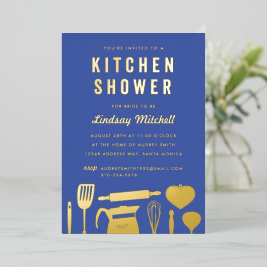Invitation En Aluminium Articles de cuisine Fête des mariées Blue Gold (Debout devant)
