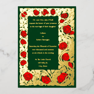 Invitation En Aluminium Arts & Crafts Roycroft Rose Vigne Bordure Mariage