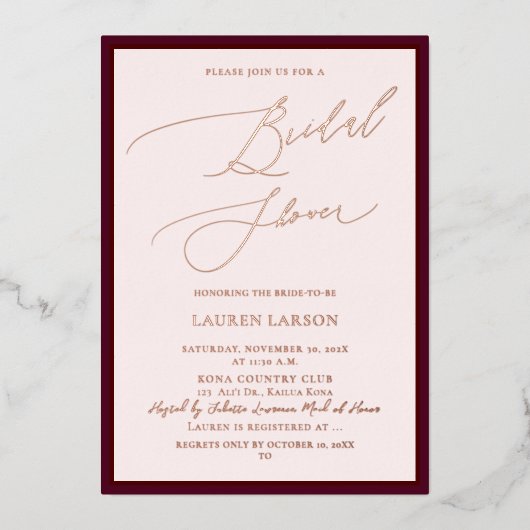 Invitation En Aluminium ArtsApp Luxe Calligraphie Bourgogne Rose Gold (Recto)