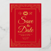 Invitation En Aluminium Asian Red Gold Foil Mariage Enregistrer la date Ph (Recto)