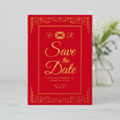 Invitation En Aluminium Asian Red Gold Foil Mariage Enregistrer la date Ph (Debout devant)