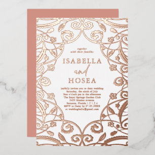 Invitation En Aluminium Assez Douce Rose Doré Floral Dentelle Mariage