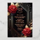 Invitation En Aluminium Au Jardin Rose Diamant Rouge Noir Et Mariage Or (Recto)