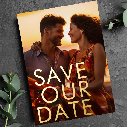 Invitation En Aluminium audacieuse photo or ultra moderne enregistrer notr