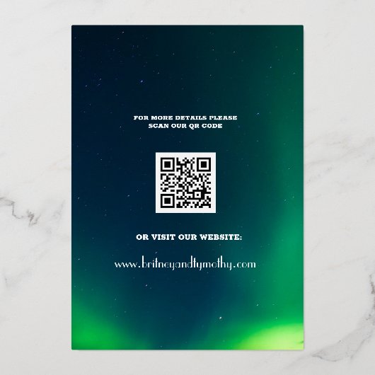 Invitation En Aluminium Aurora Borealis Sky QR Code Mariage photo (Verso)